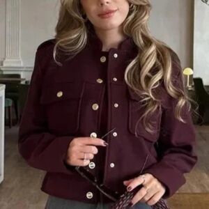 Zara Dark Red Blazer with Gold Buttons